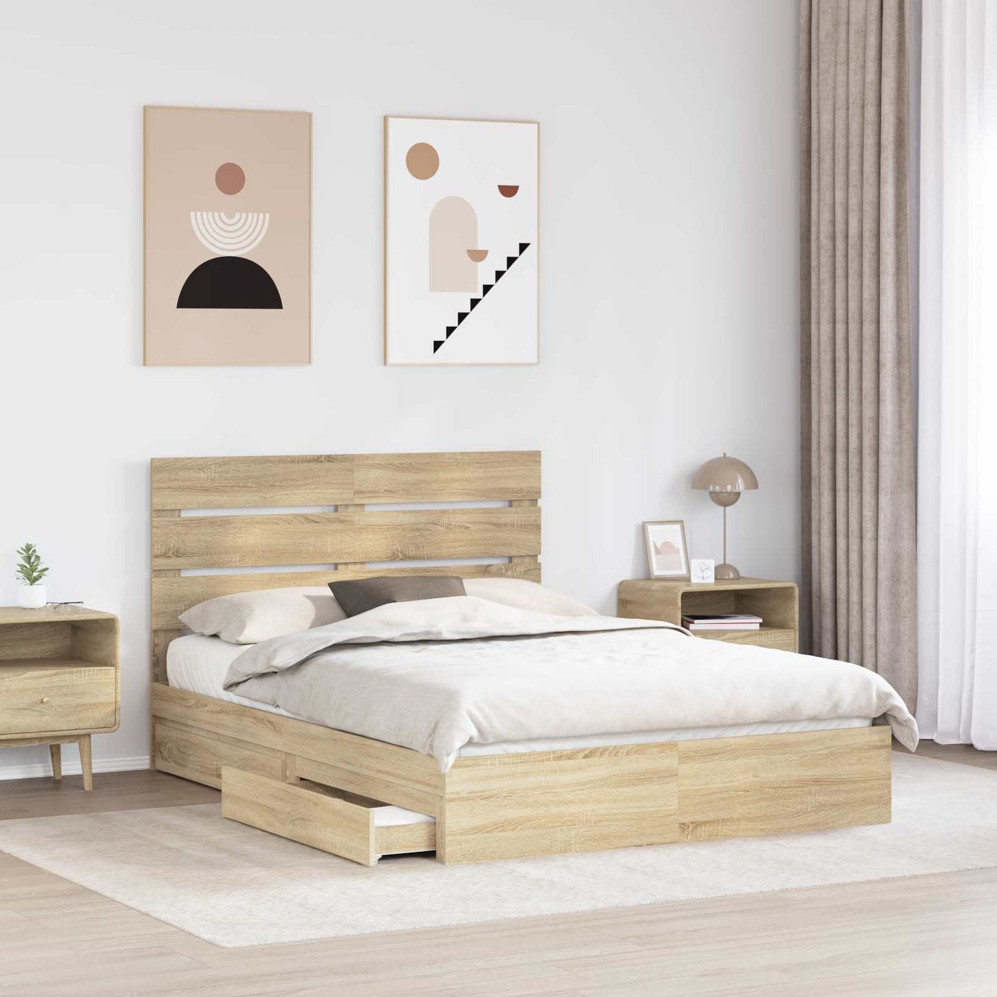Letto con Contenitore con testiera Rovere Sonoma 140 x 200 cm