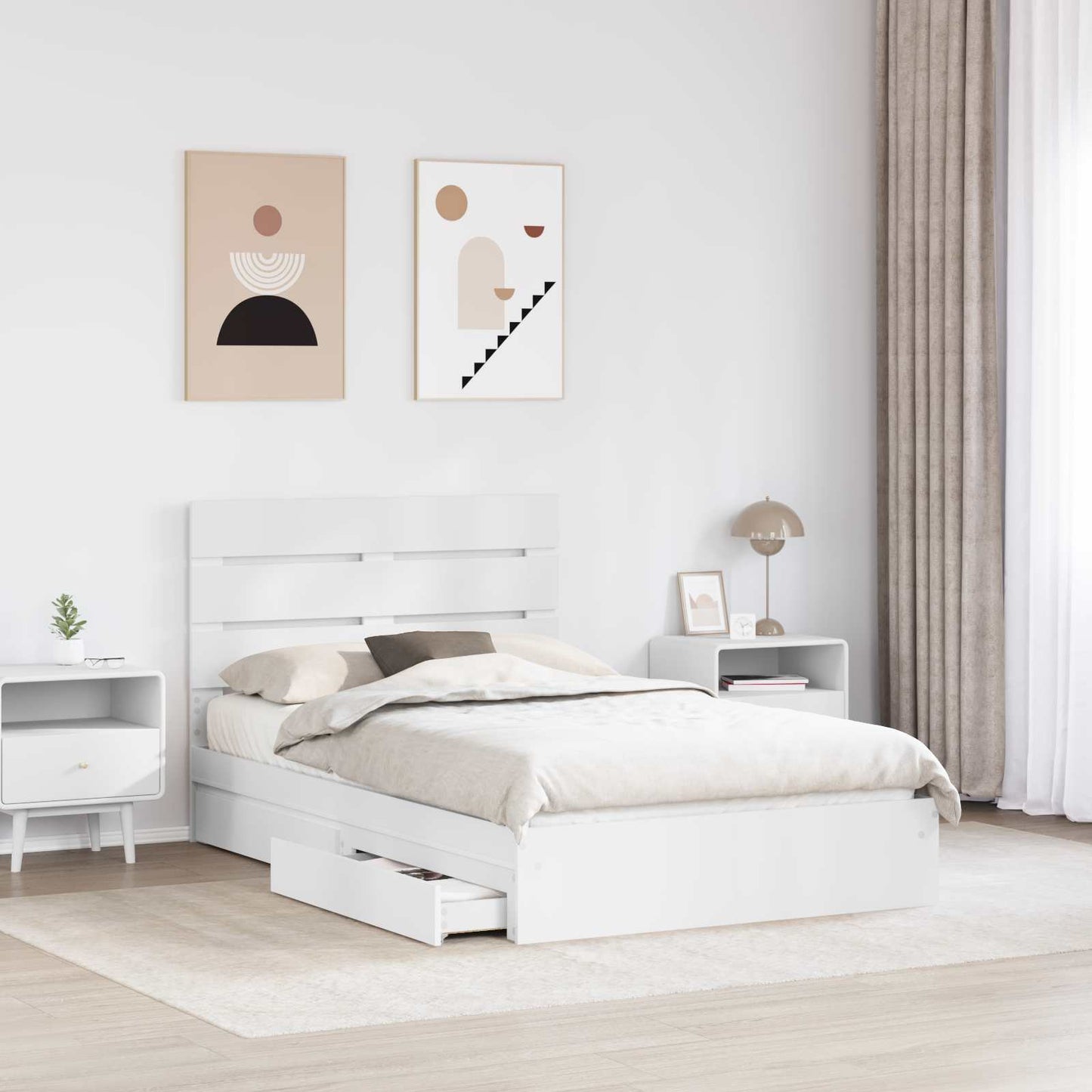 Letto con Contenitore Bianco 135 x 190 cm Legno multistrato