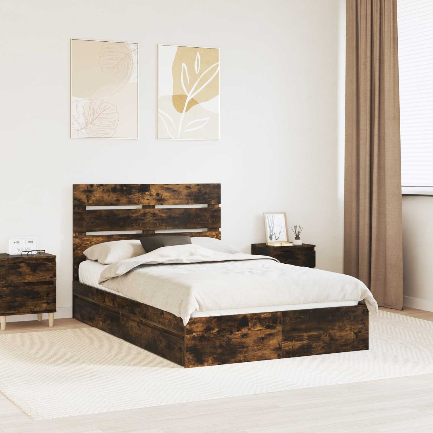 Letto con Contenitore con testiera Rovere fumÃ© 120 x 190 cm