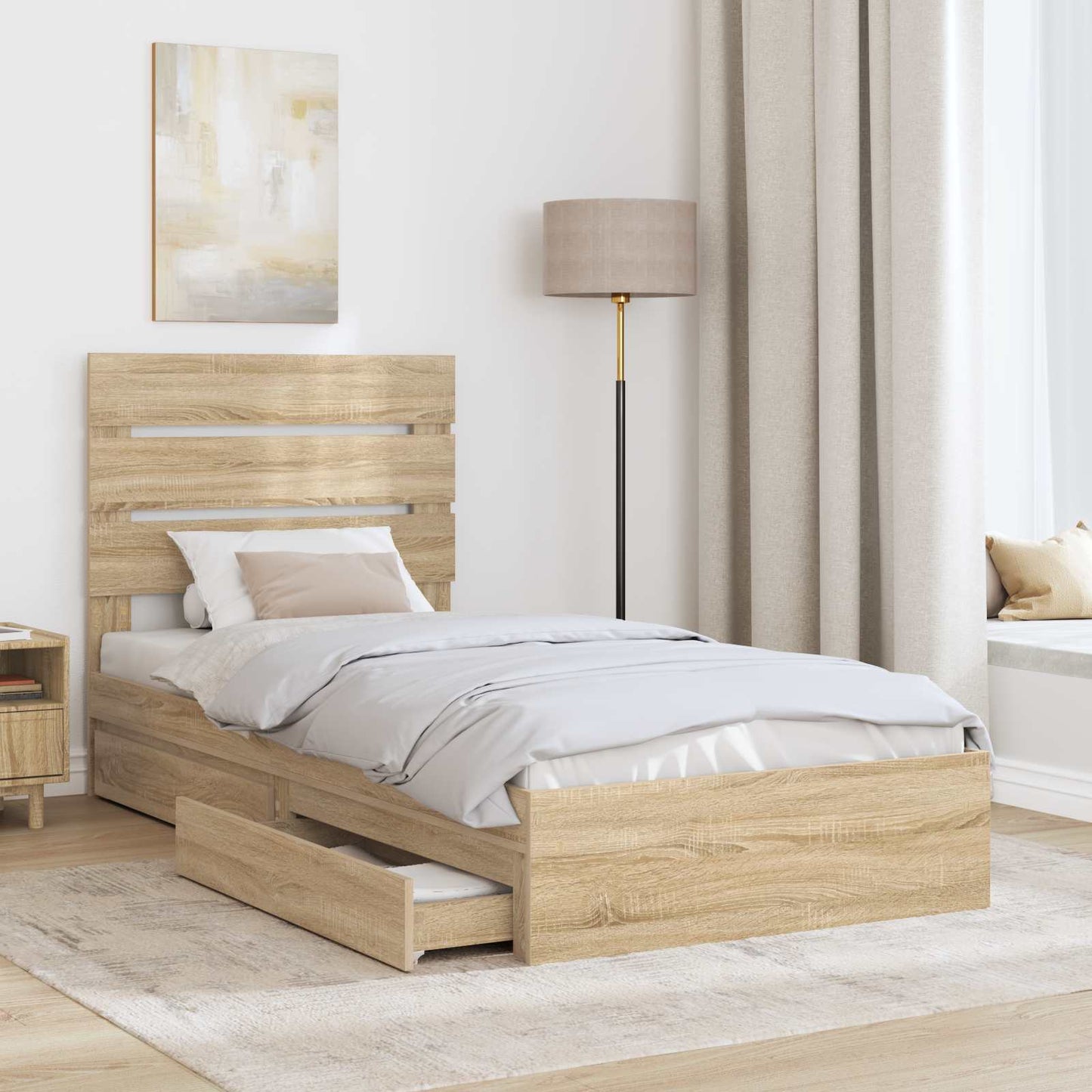 Letto con Contenitore con testiera Rovere Sonoma 100 x 200 cm
