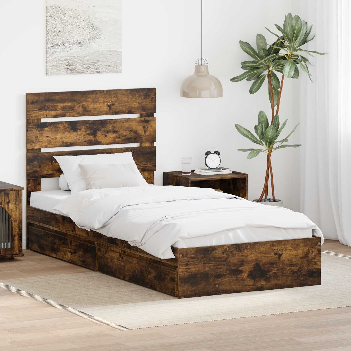 Letto con Contenitore con testiera Rovere fumÃ© 100 x 200 cm