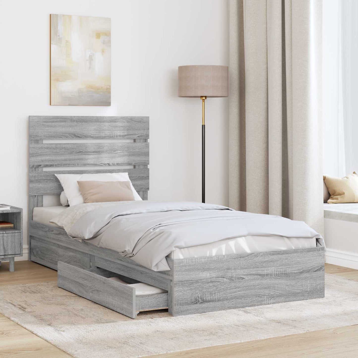 Letto con Contenitore con testiera Grigio Sonoma 90 x 200 cm