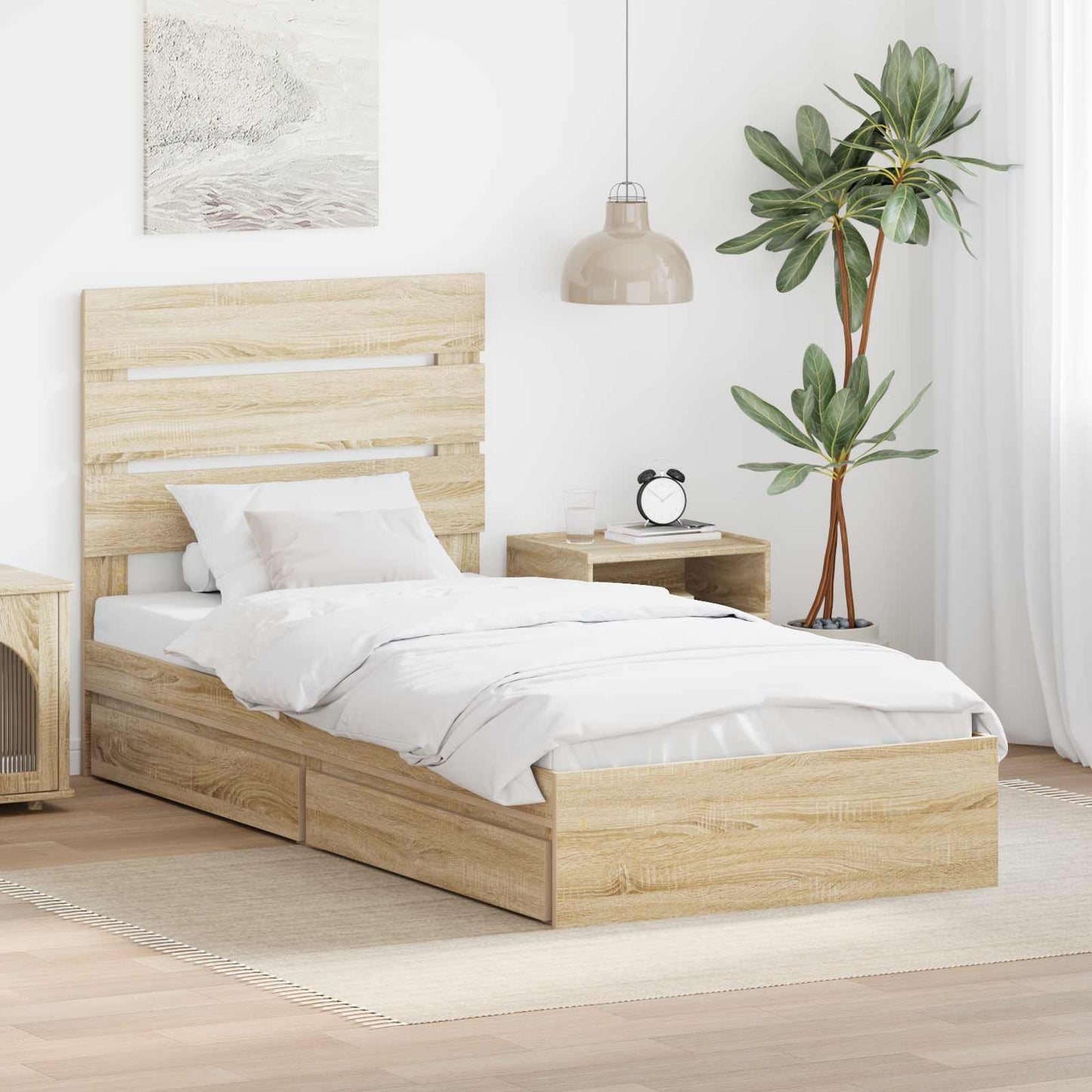 Letto con Contenitore con testiera Rovere Sonoma 90 x 190 cm