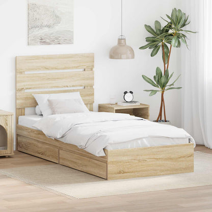 Letto con Contenitore con testiera Rovere Sonoma 90 x 190 cm