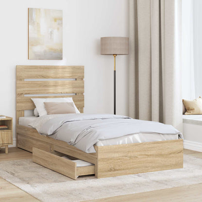 Letto con Contenitore con testiera Rovere Sonoma 90 x 190 cm