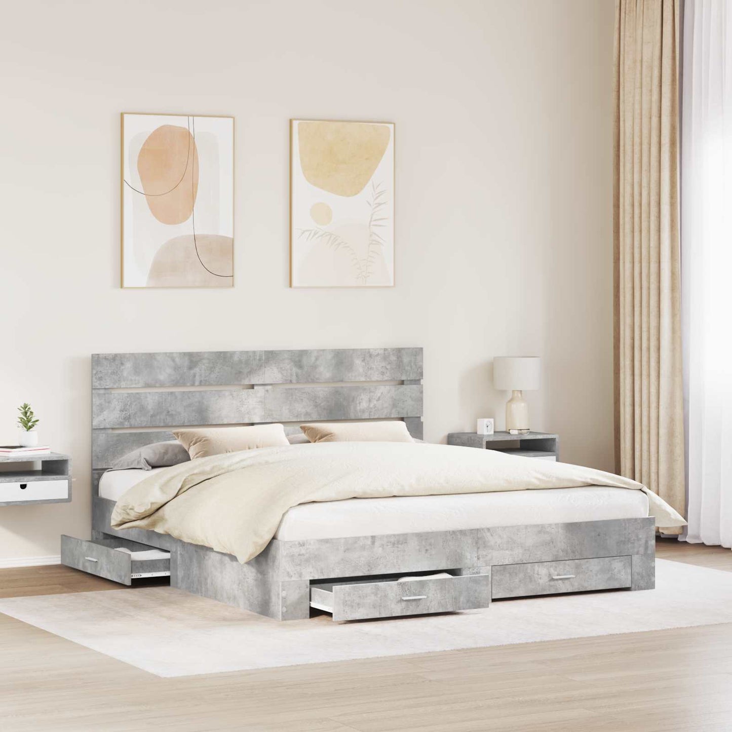 Struttura del letto con cassetto Grigio cemento 200 x 200 cm