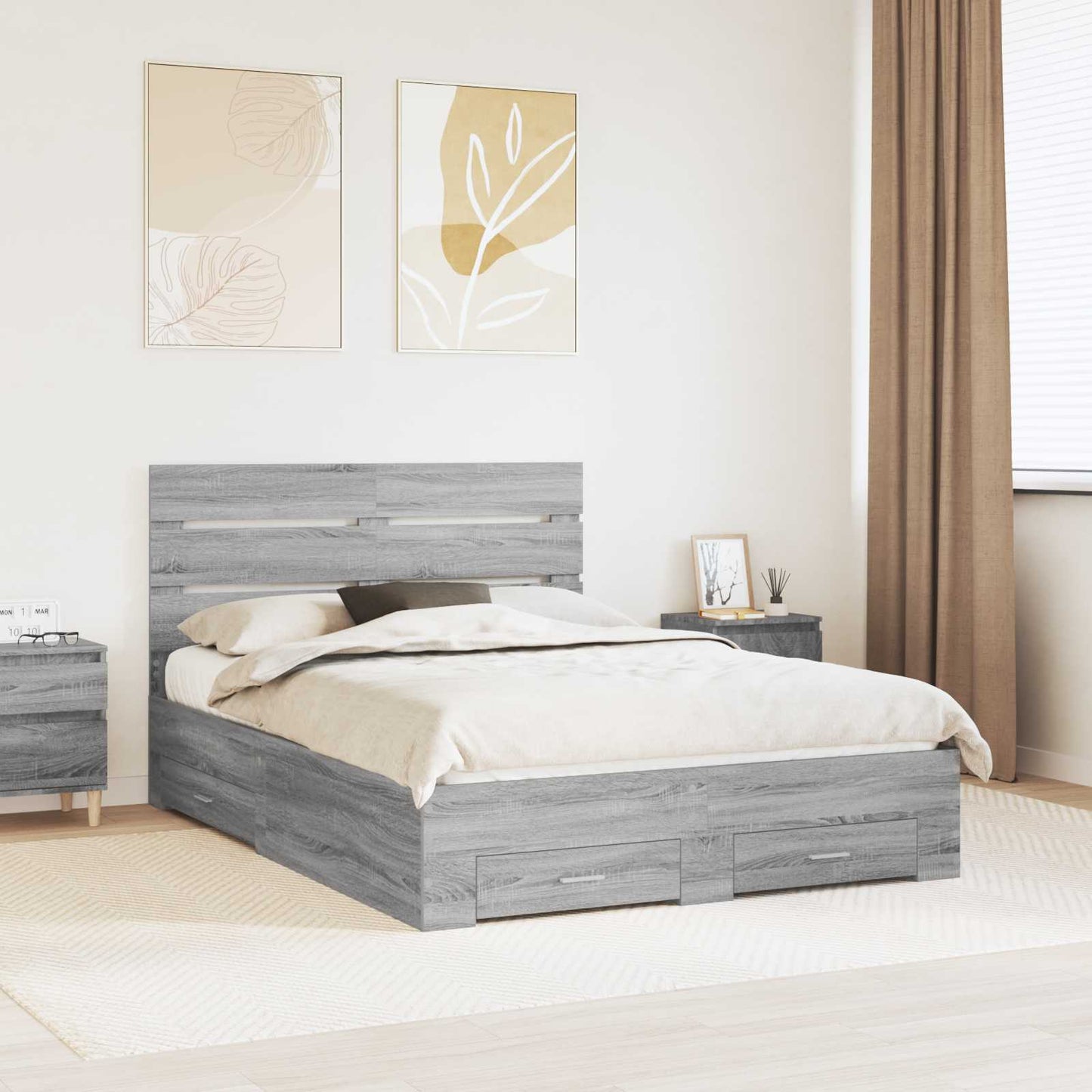 Struttura del letto con cassetto Grigio Sonoma 150 x 200 cm