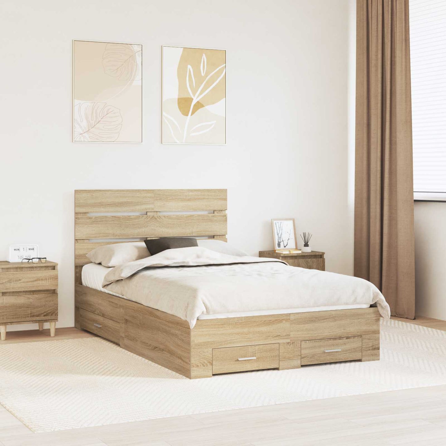 Struttura del letto con cassetto Rovere Sonoma 135 x 190 cm