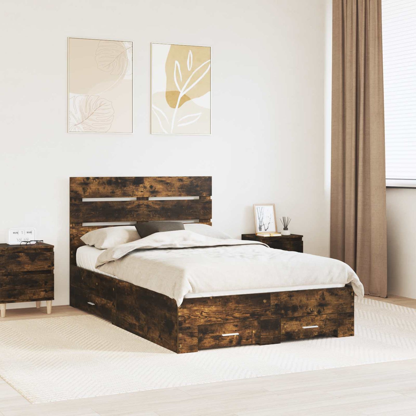 Struttura del letto Rovere fumÃ© 135 x 190 cm Legno multistrato