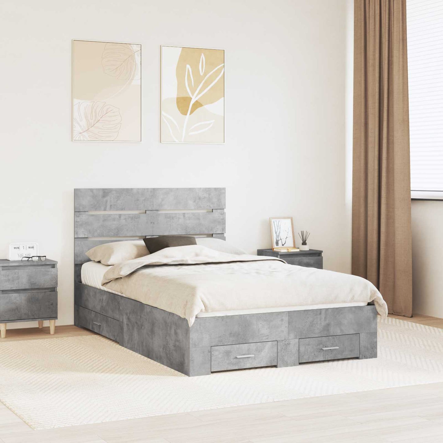 Struttura del letto con cassetto Grigio cemento 120 x 190 cm