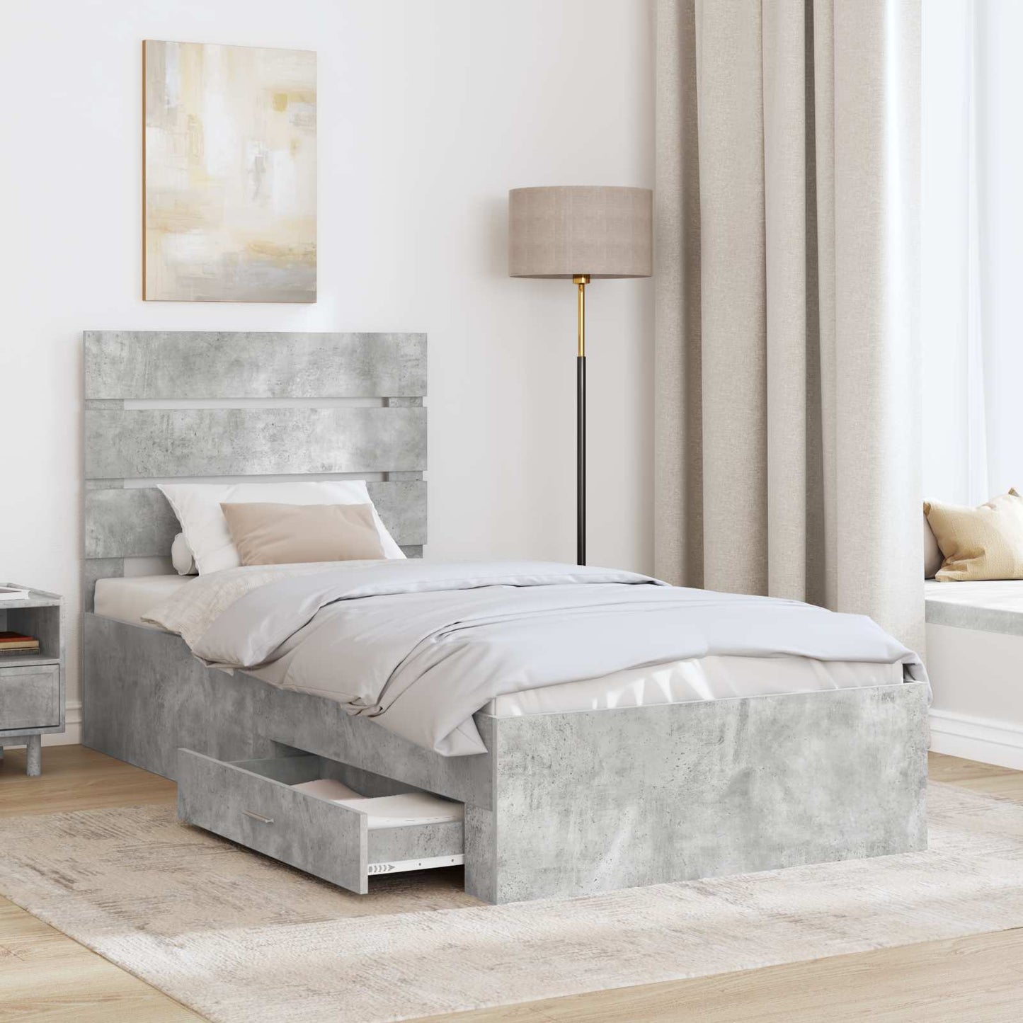Struttura del letto con cassetto Grigio cemento 100 x 200 cm