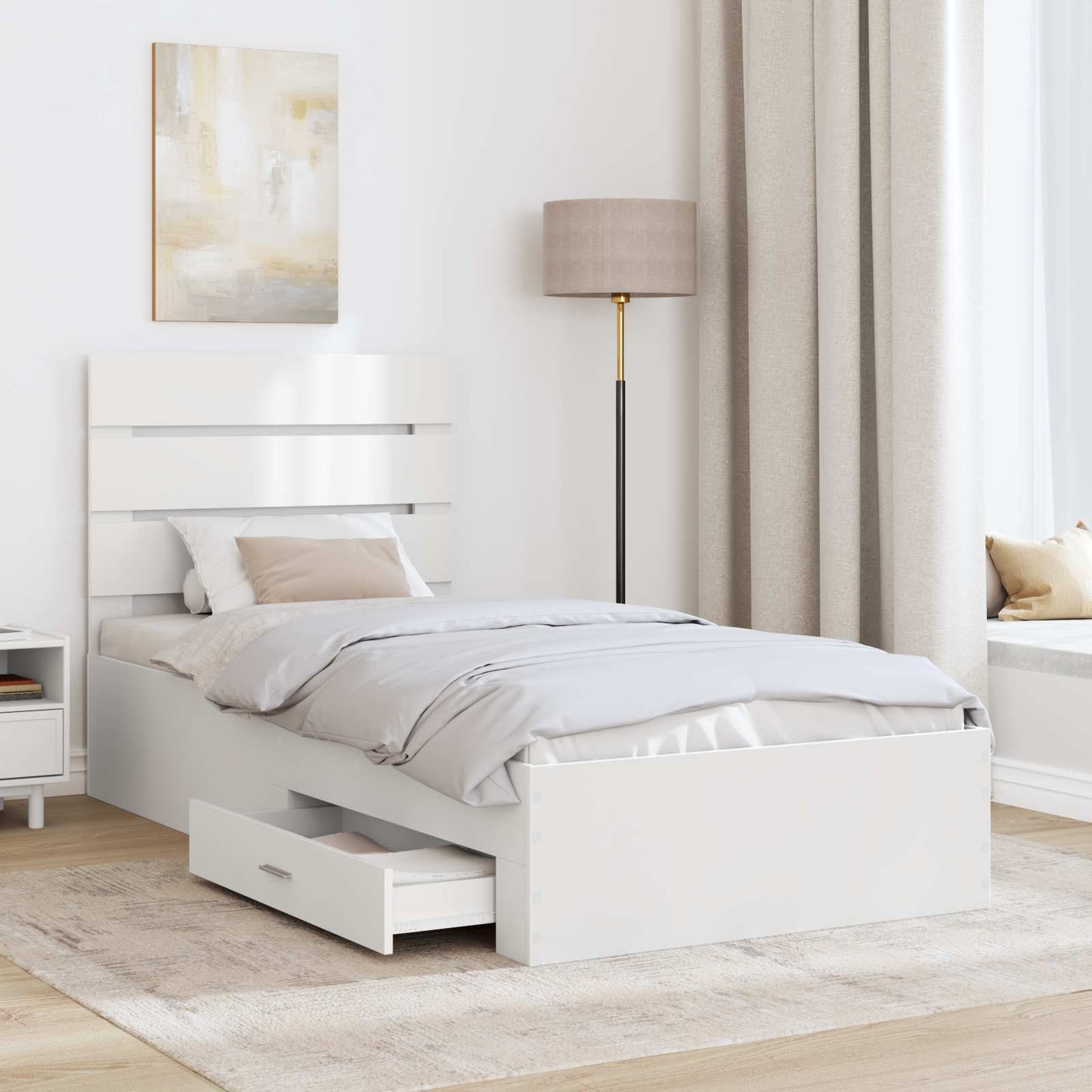 Struttura del letto con cassetto Bianco e Argento 75 x 190 cm