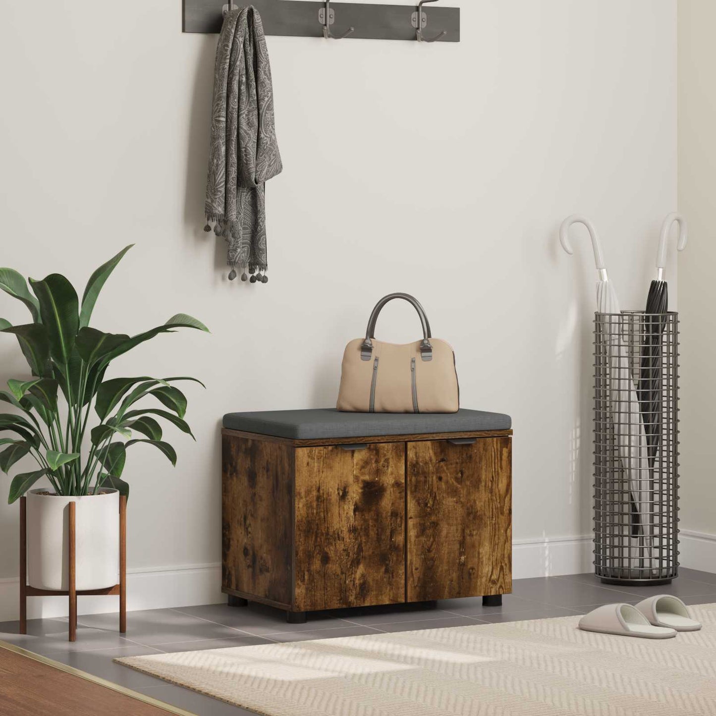 Panca per ingresso con porta Quercia Affumicata 60 x 38 x 46 cm
