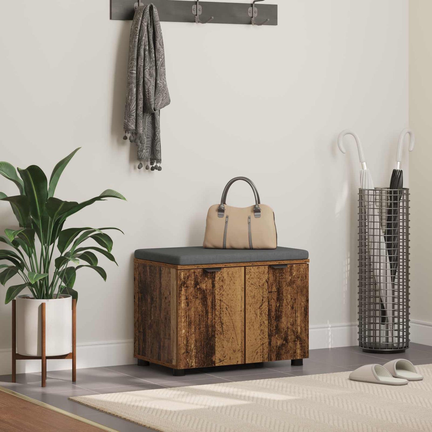 Panca per ingresso con cuscino Legno vecchio 60 x 38 x 46 cm