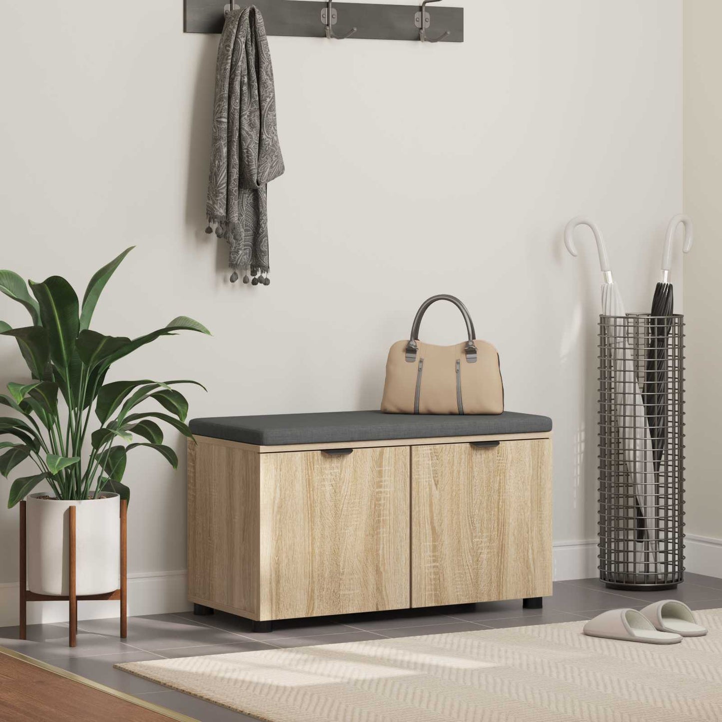 Panca per ingresso con cuscino Rovere Sonoma 80 x 38 x 46 cm