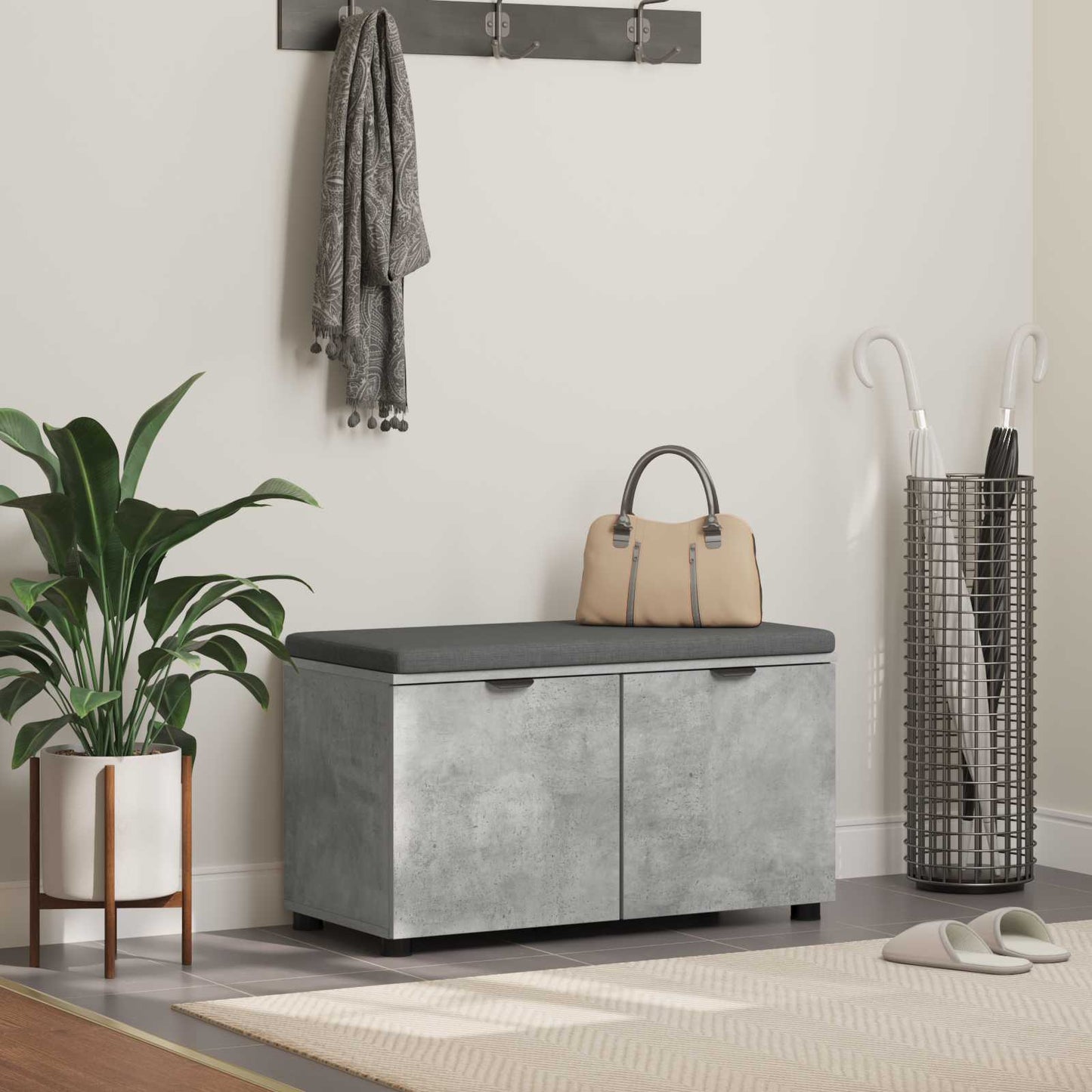 Panca per ingresso con cuscino Grigio Cemento 80 x 38 x 46 cm