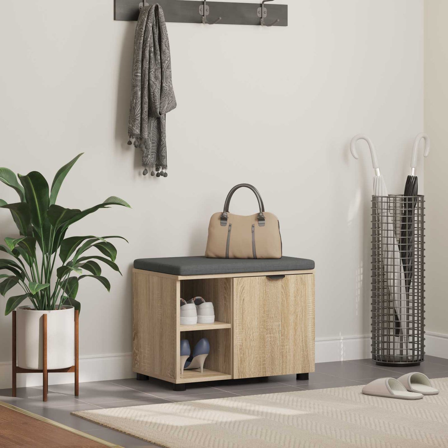 Panca per ingresso con cuscino Rovere Sonoma 60 x 38 x 46 cm