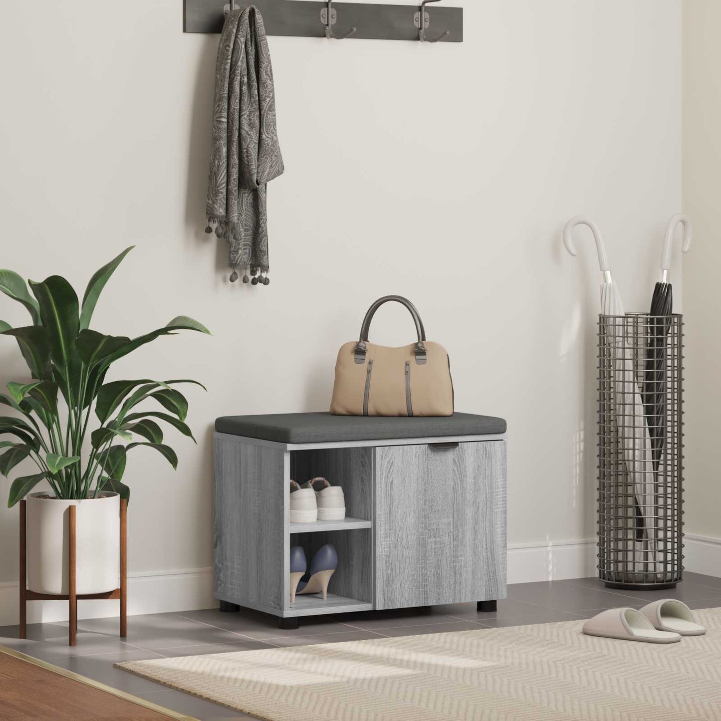 Panca per ingresso con cuscino Sonoma grigia 60 x 38 x 46 cm