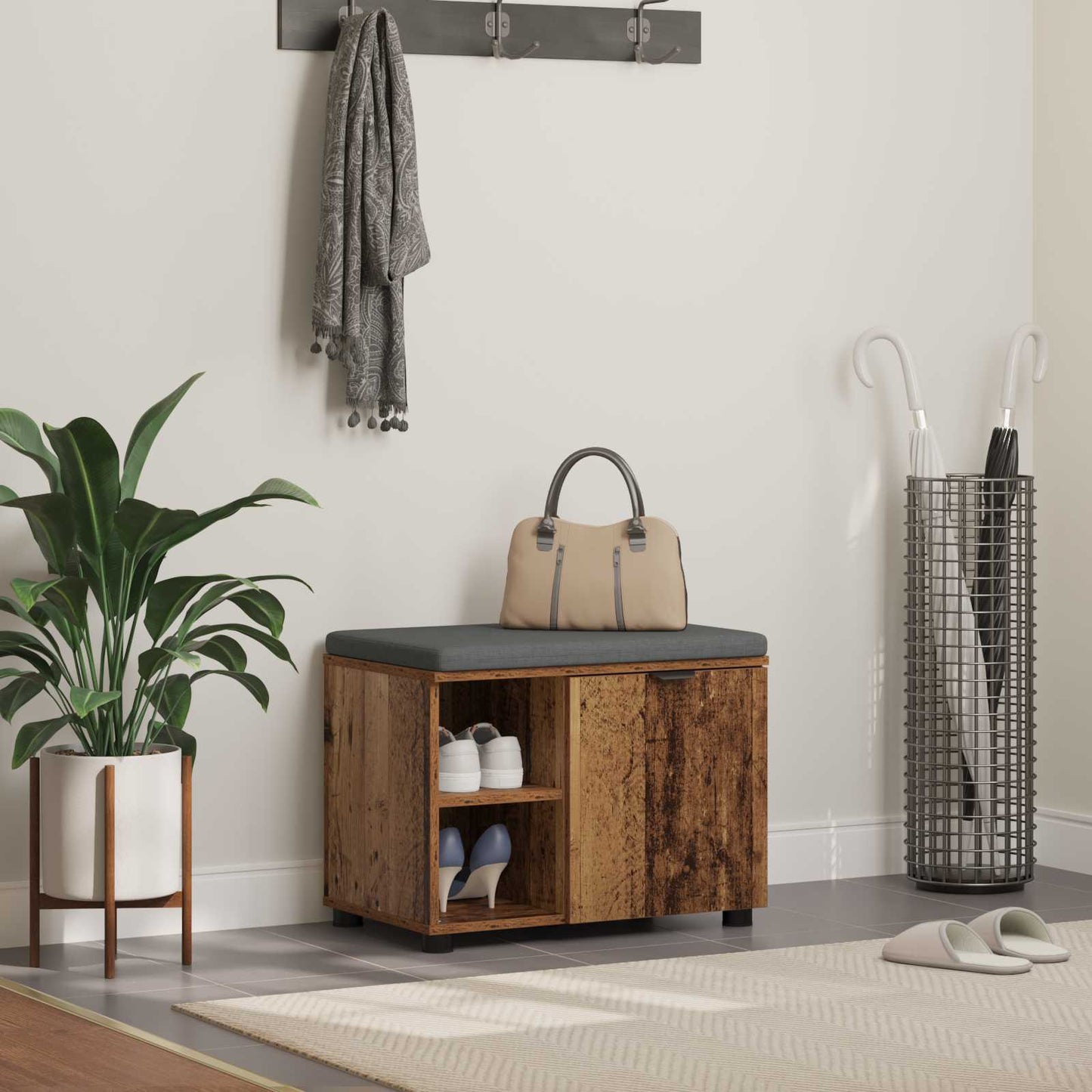Panca per ingresso con cuscino Legno vecchio 60 x 38 x 46 cm