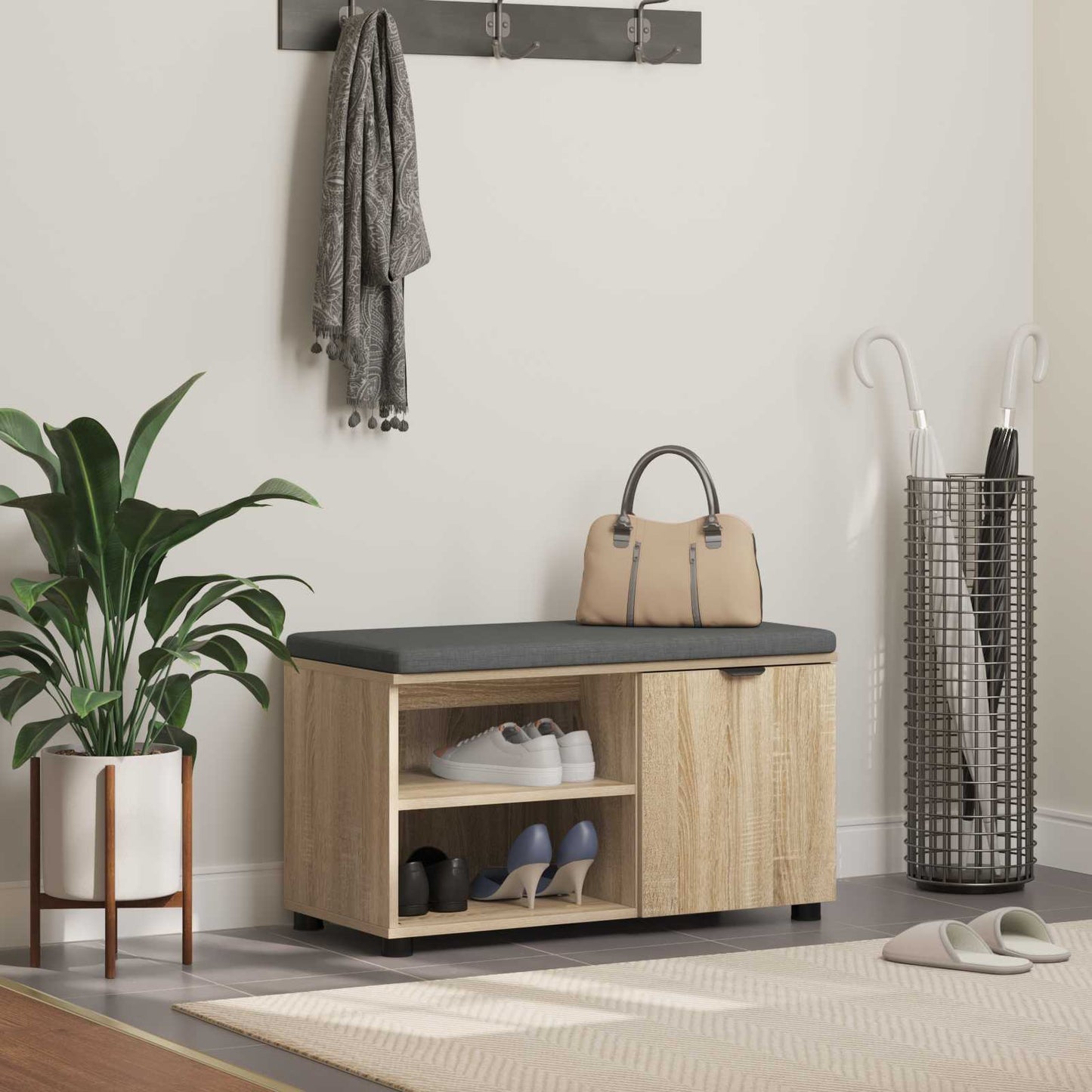 Panca per ingresso con cuscino Rovere Sonoma 80 x 38 x 46 cm