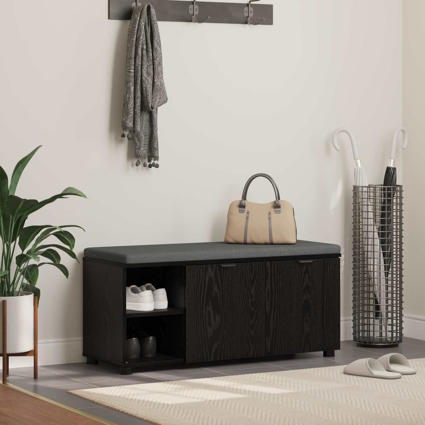 Panca per ingresso con cuscino Rovere Nero 100 x 38 x 46 cm