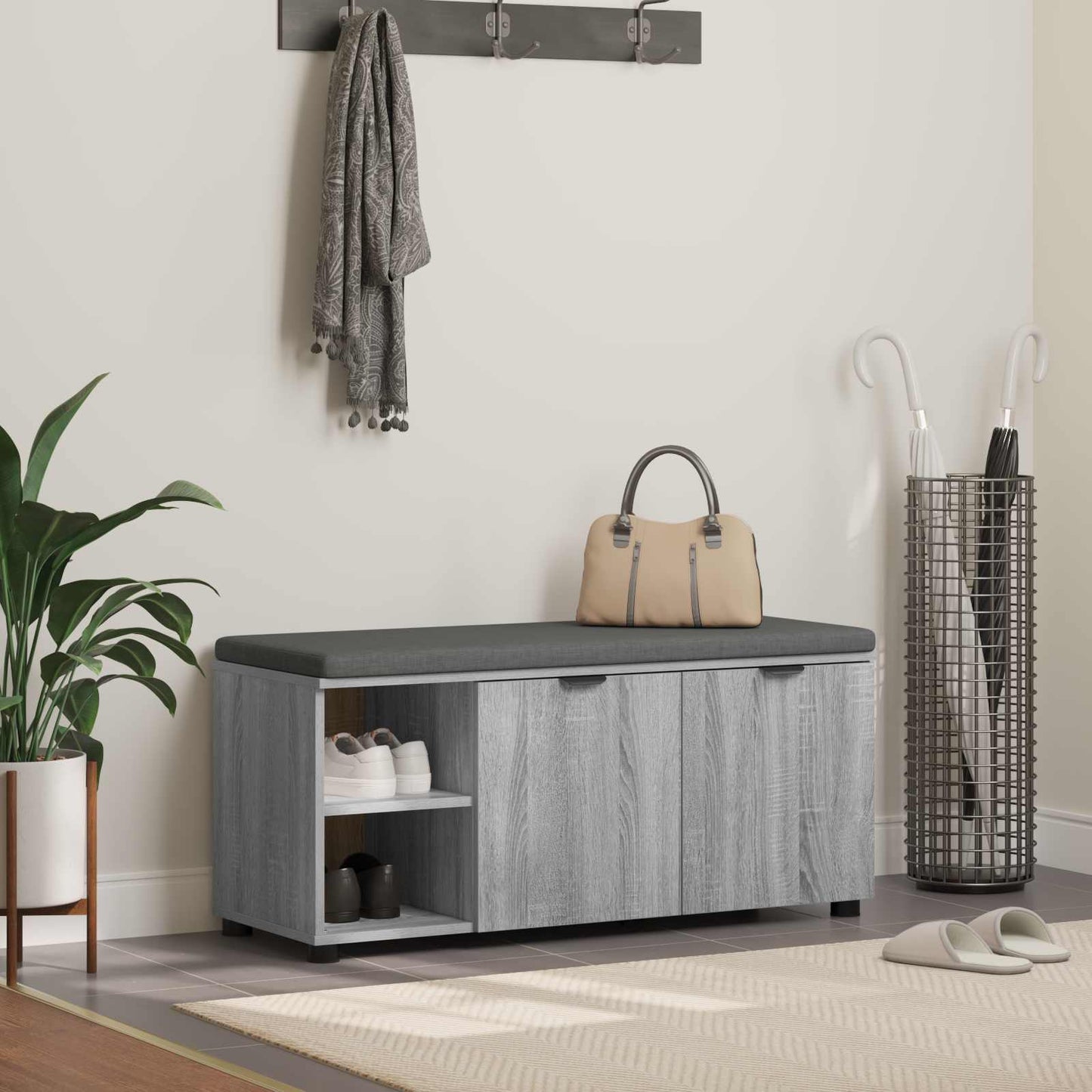Panca per ingresso con cuscino Sonoma grigia 100 x 38 x 46 cm