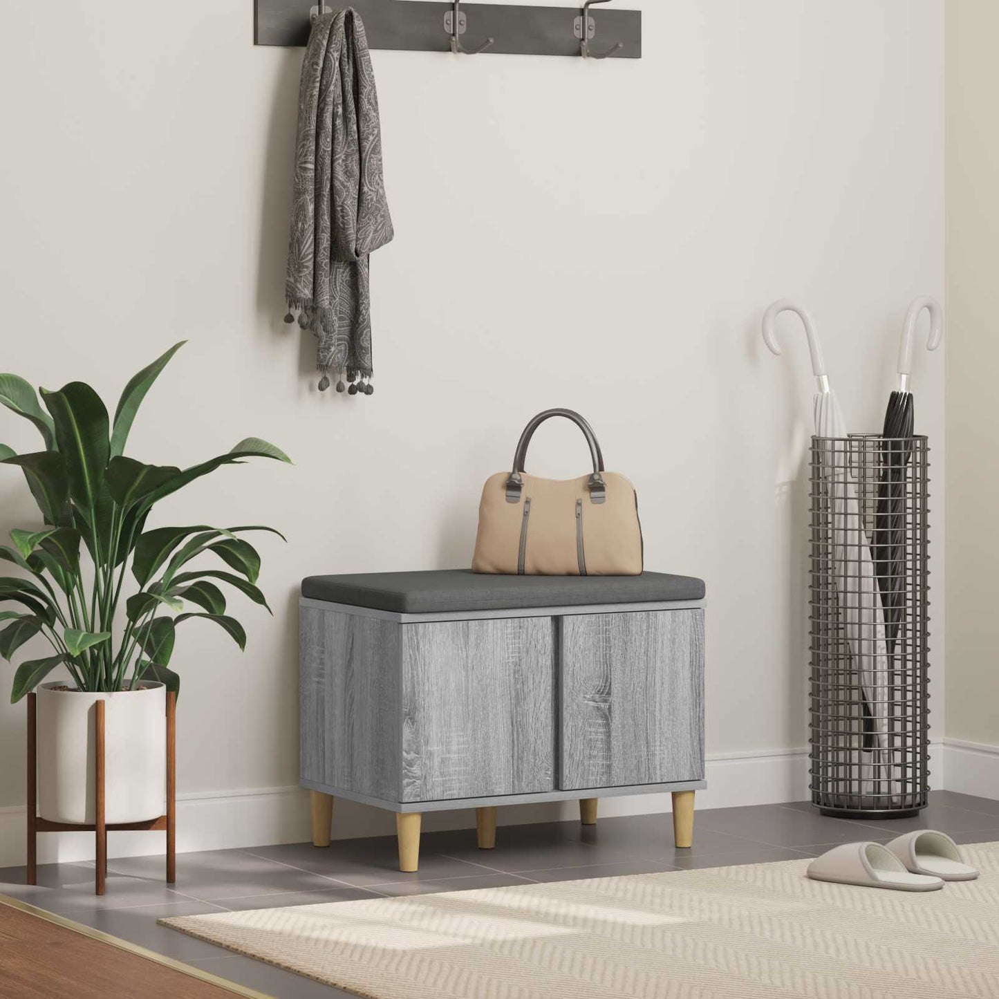 Panca per ingresso con cuscino Sonoma grigia 60 x 38 x 46 cm