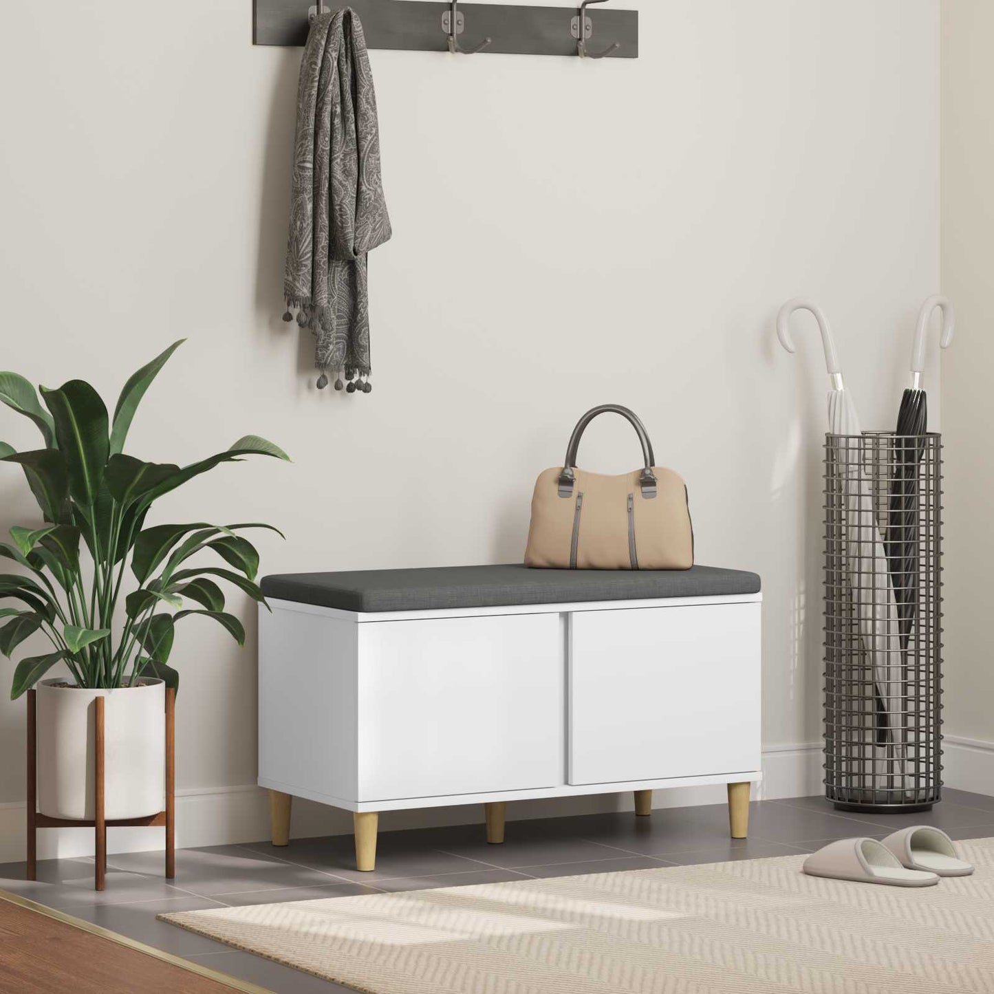 Panca per ingresso con cuscino con porta Bianco 80 x 38 x 46 cm