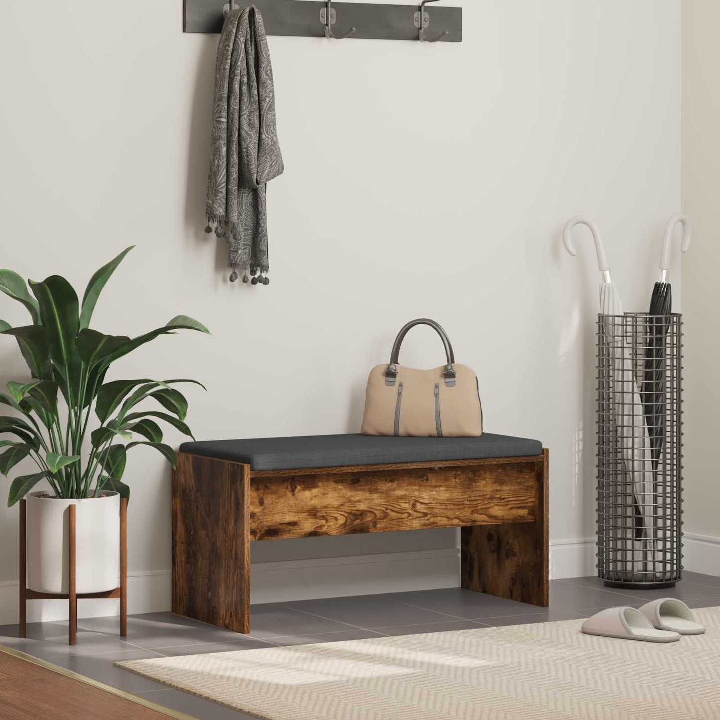 Panca per ingresso con cuscino Rovere fumÃ© 83 x 38 x 40 cm
