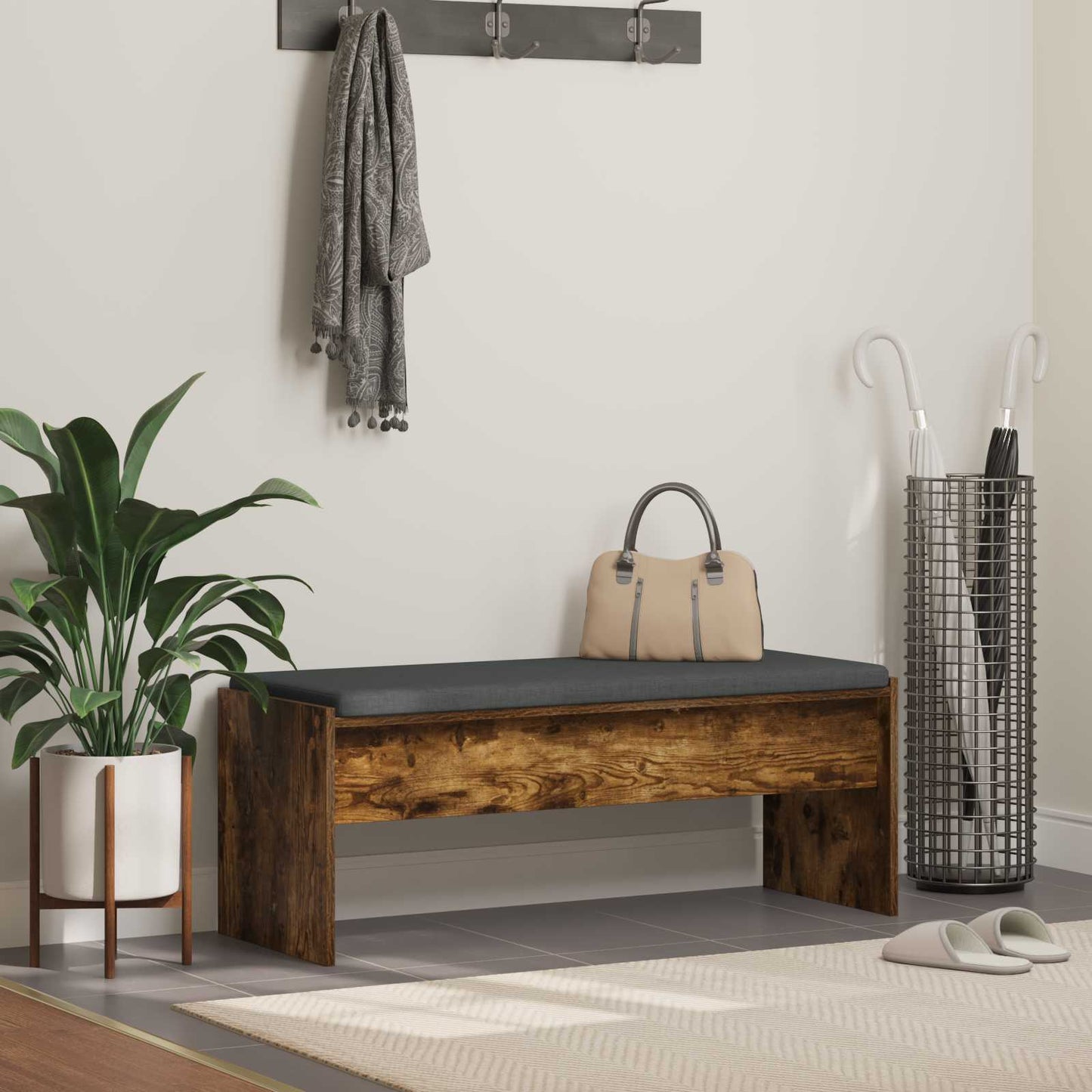 Panca per ingresso con cuscino Rovere fumÃ© 103 x 38 x 40 cm