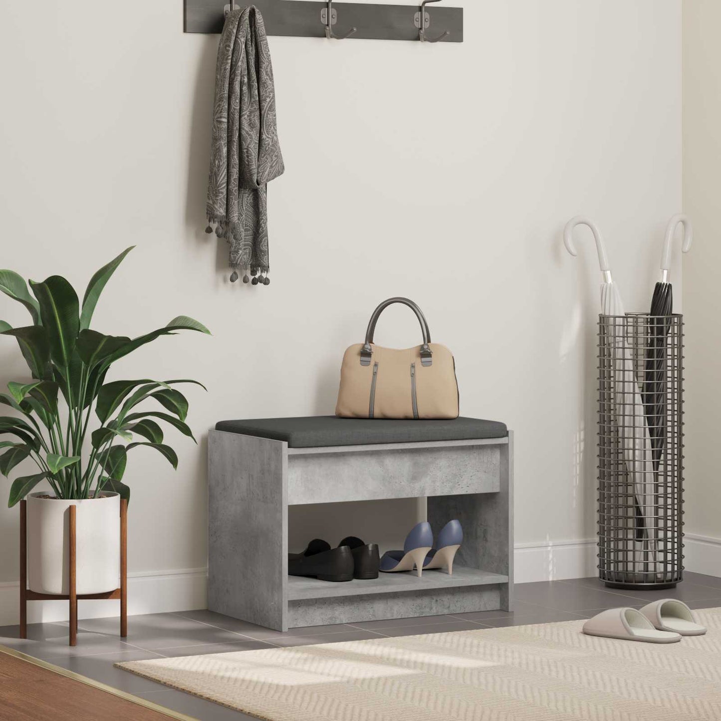 Panca per ingresso con cuscino Grigio Cemento 63 x 38 x 45 cm