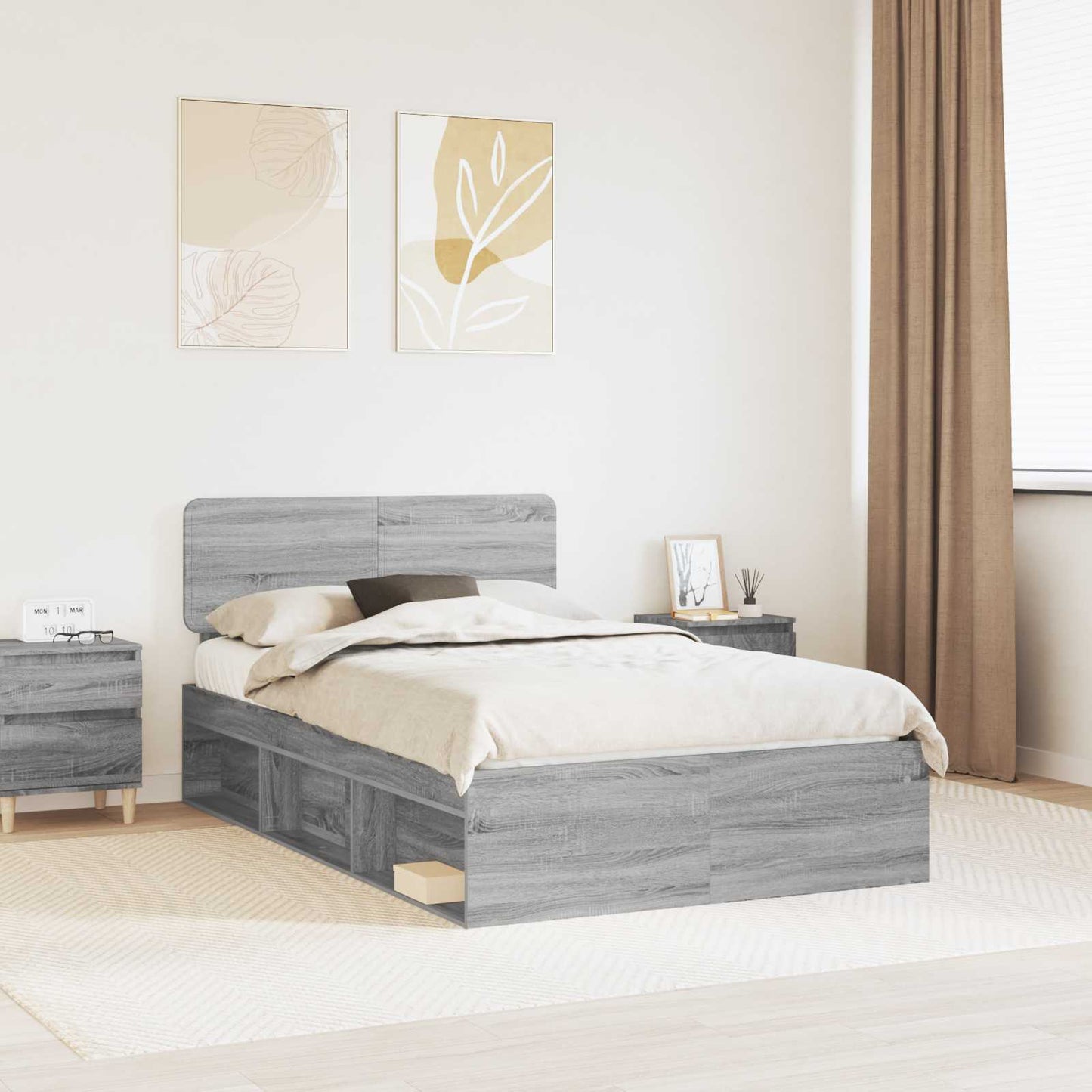 Struttura del letto Grigio Sonoma 135 x 190 cm Pino massello