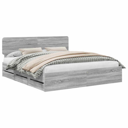 Struttura del letto con testiera Sonoma grigia 200 x 200 cm