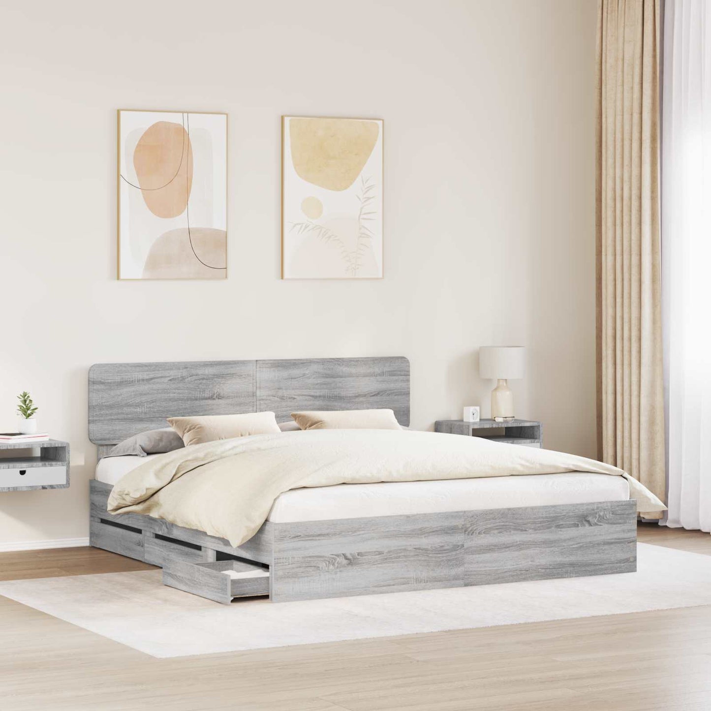 Struttura del letto con testiera Sonoma grigia 180 x 200 cm