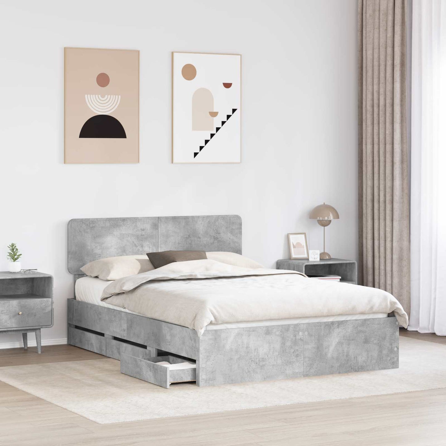 Struttura del letto con testiera Grigio cemento 160 x 200 cm