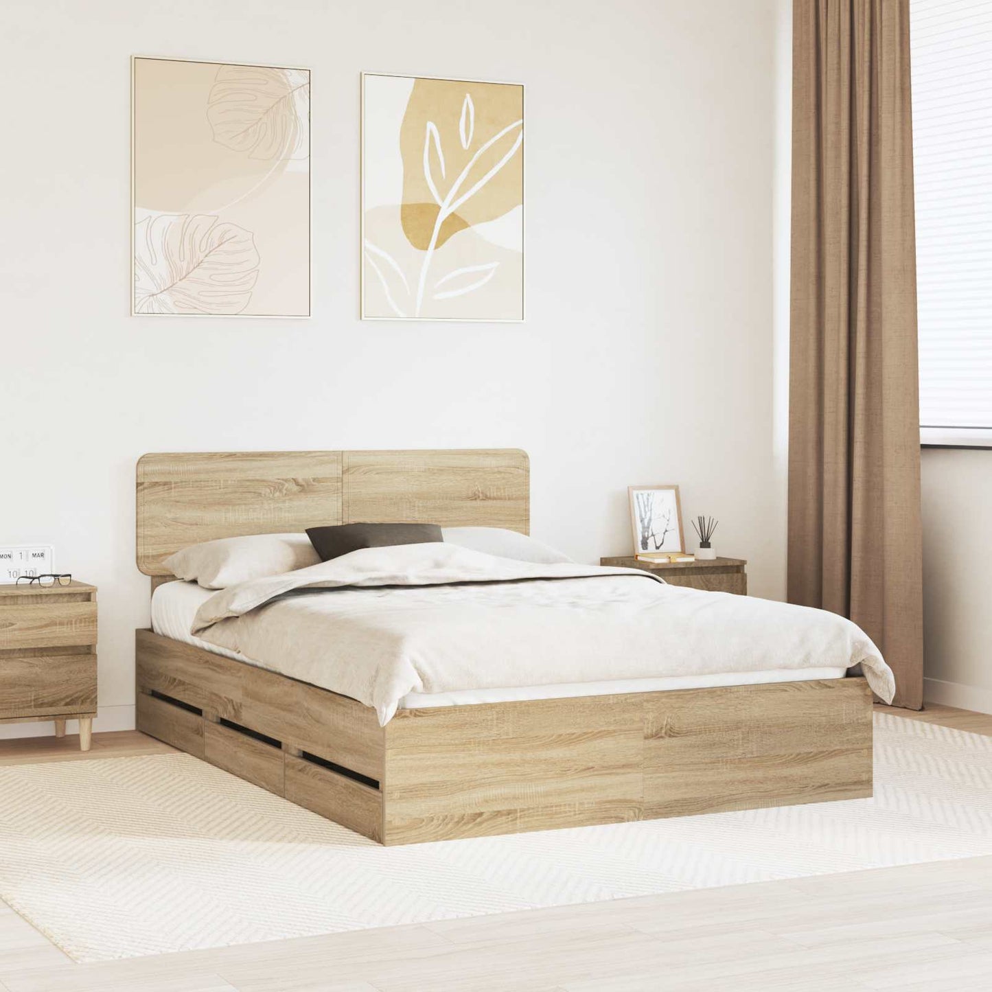 Struttura del letto con testiera Rovere Sonoma 140 x 200 cm