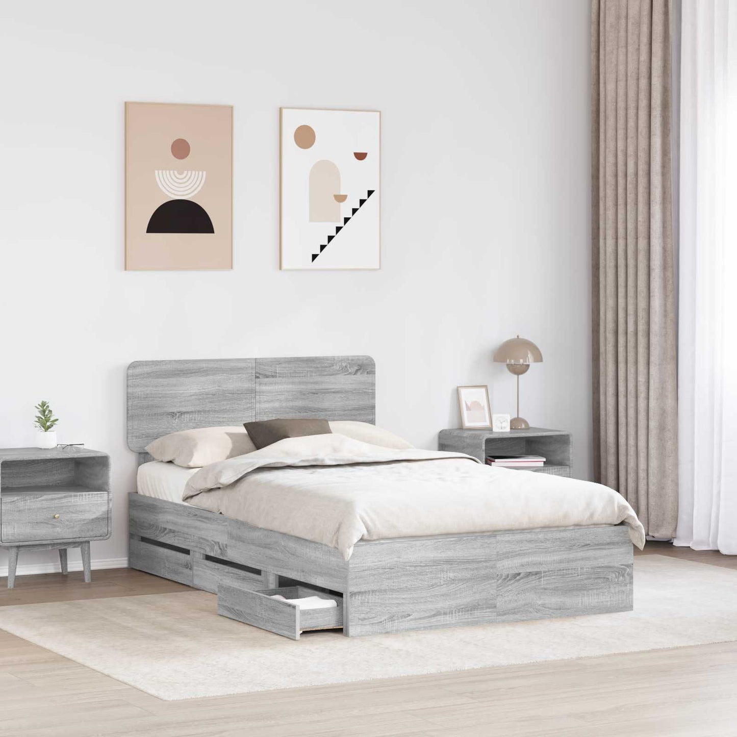 Struttura del letto con testiera Sonoma grigia 120 x 190 cm