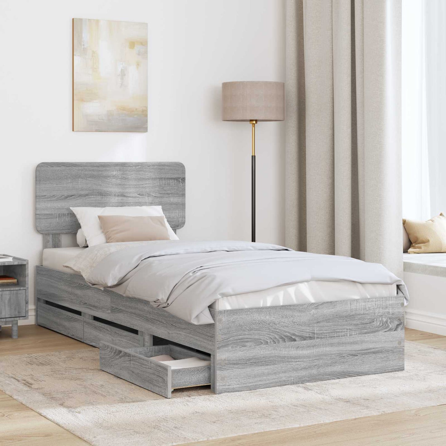 Struttura del letto con testiera Sonoma grigia 90 x 200 cm