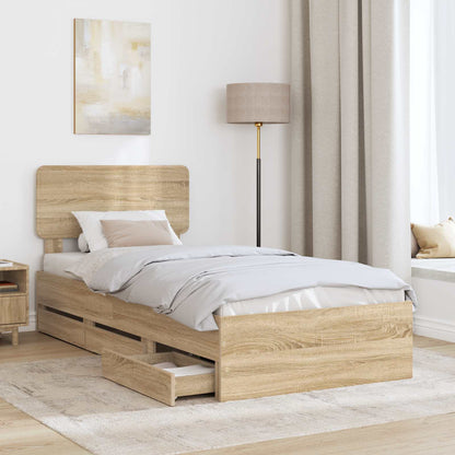 Struttura del letto con testiera Rovere Sonoma 75 x 190 cm