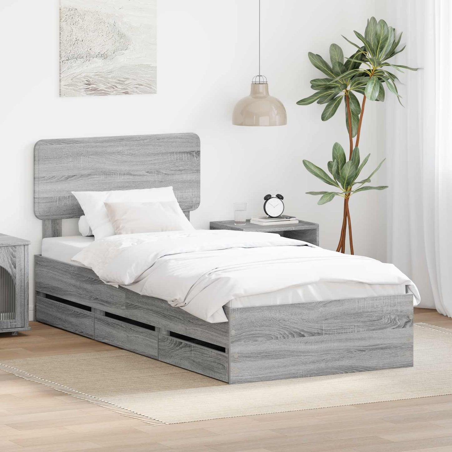 Struttura del letto con testiera Sonoma grigia 75 x 190 cm