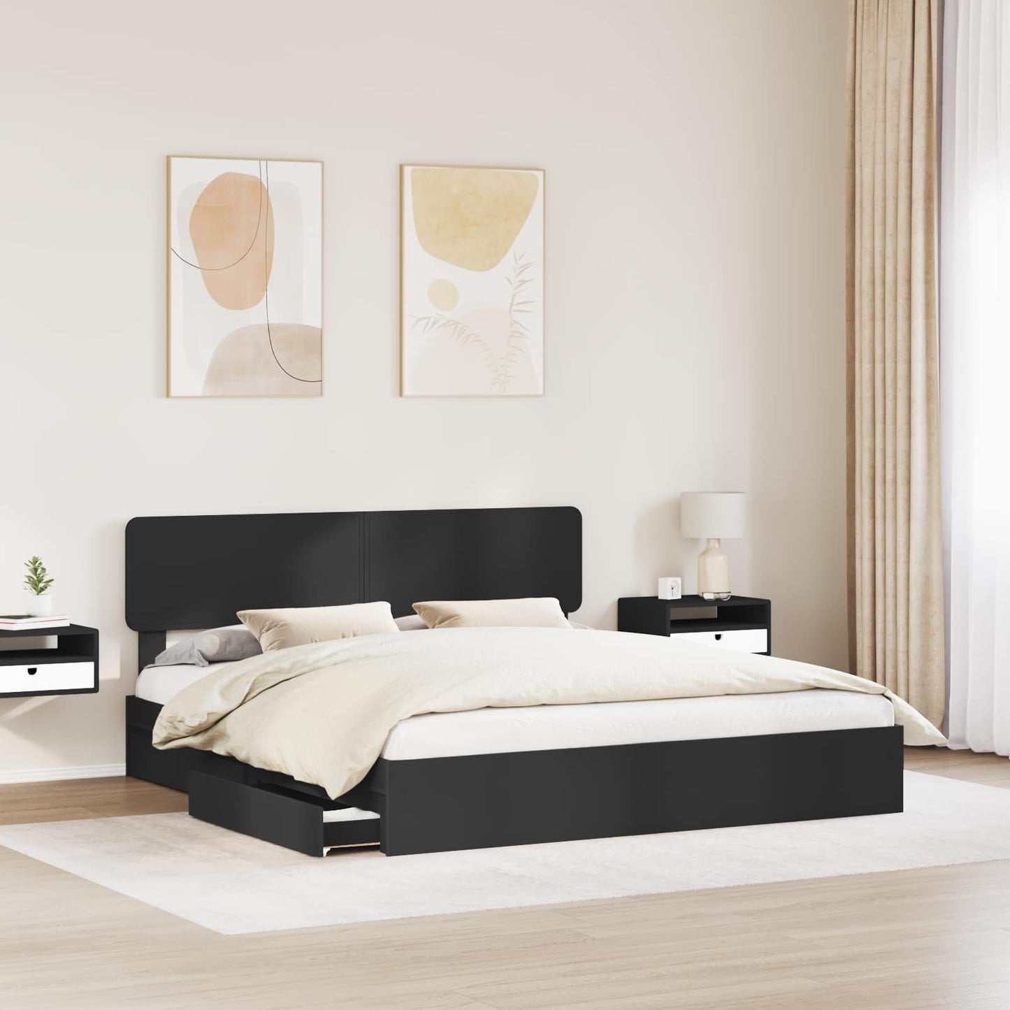 Letto con Contenitore Nero 200 x 200 cm Legno multistrato