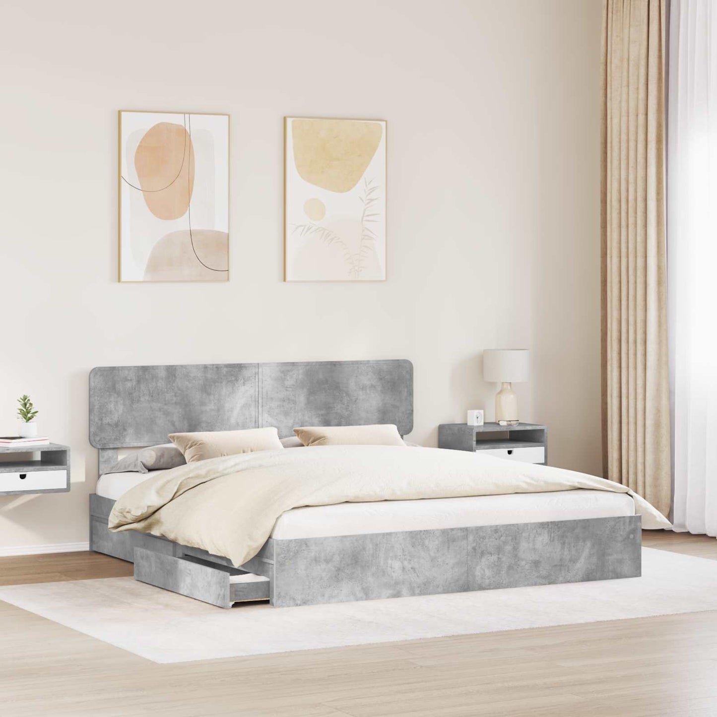 Letto con Contenitore con testiera Grigio cemento 180 x 200 cm
