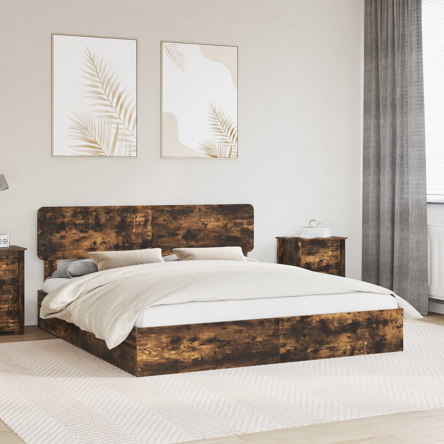 Letto con Contenitore con testiera Rovere fumÃ© 180 x 200 cm