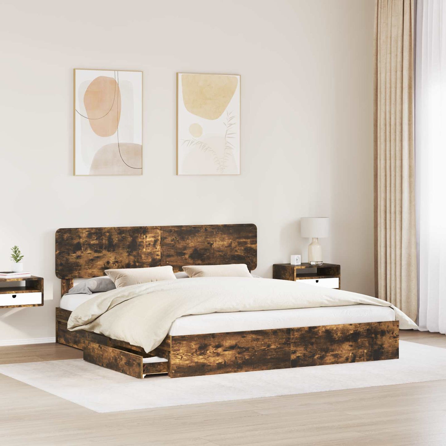 Letto con Contenitore con testiera Rovere fumÃ© 180 x 200 cm