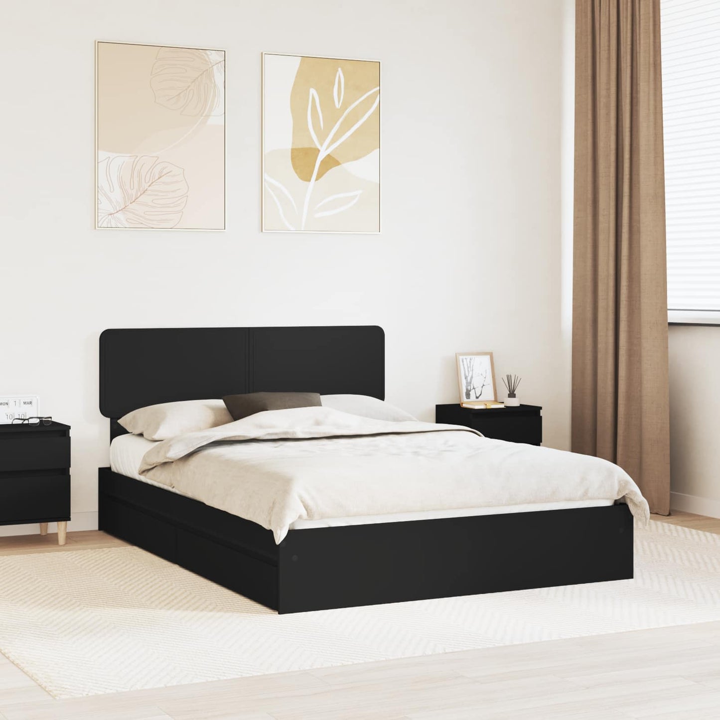 Letto con Contenitore Nero 150 x 200 cm Legno multistrato