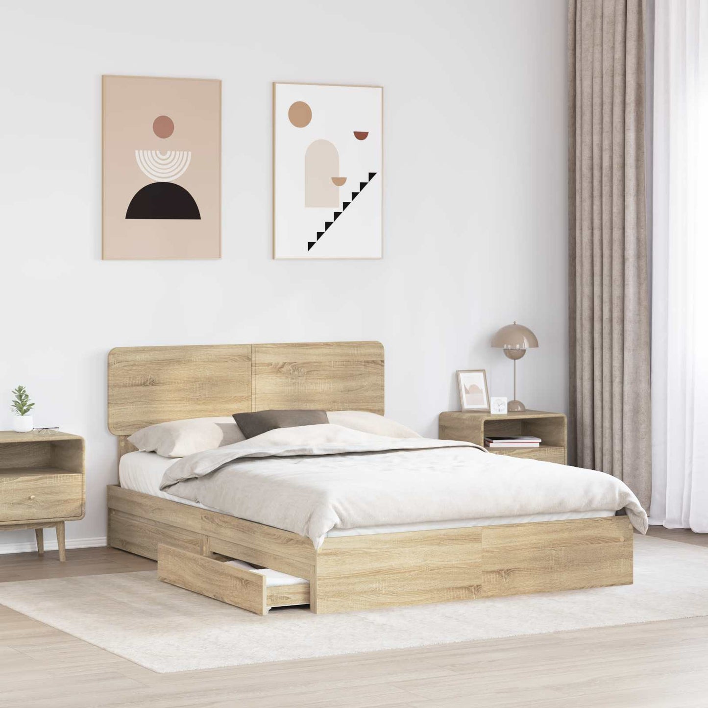Letto con Contenitore con testiera Rovere Sonoma 150 x 200 cm