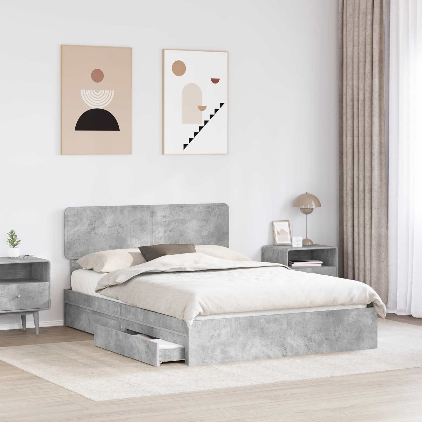 Letto con Contenitore con testiera Grigio cemento 150 x 200 cm
