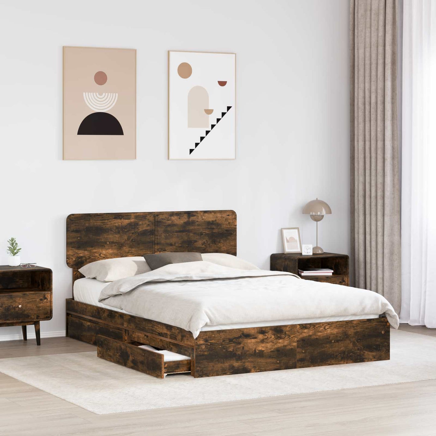 Letto con Contenitore con testiera Rovere fumÃ© 150 x 200 cm