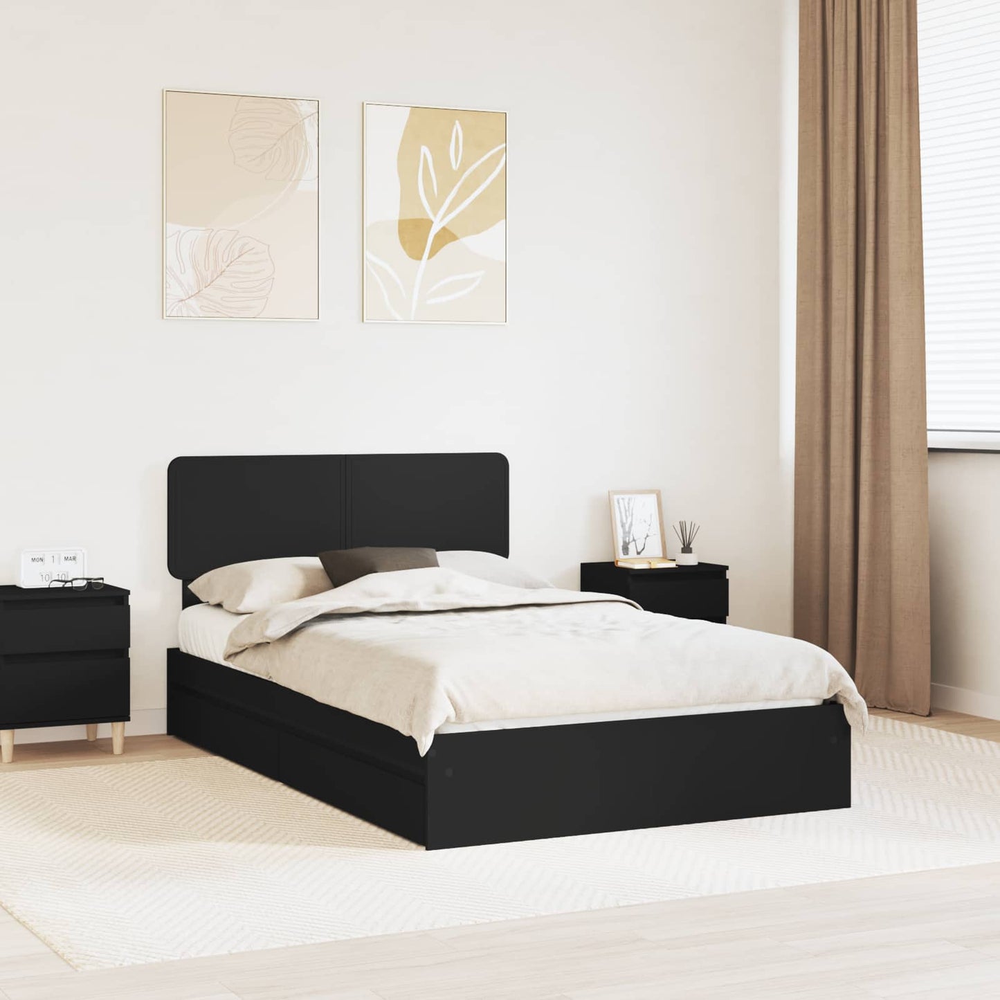 Letto con Contenitore Nero 135 x 190 cm Legno multistrato
