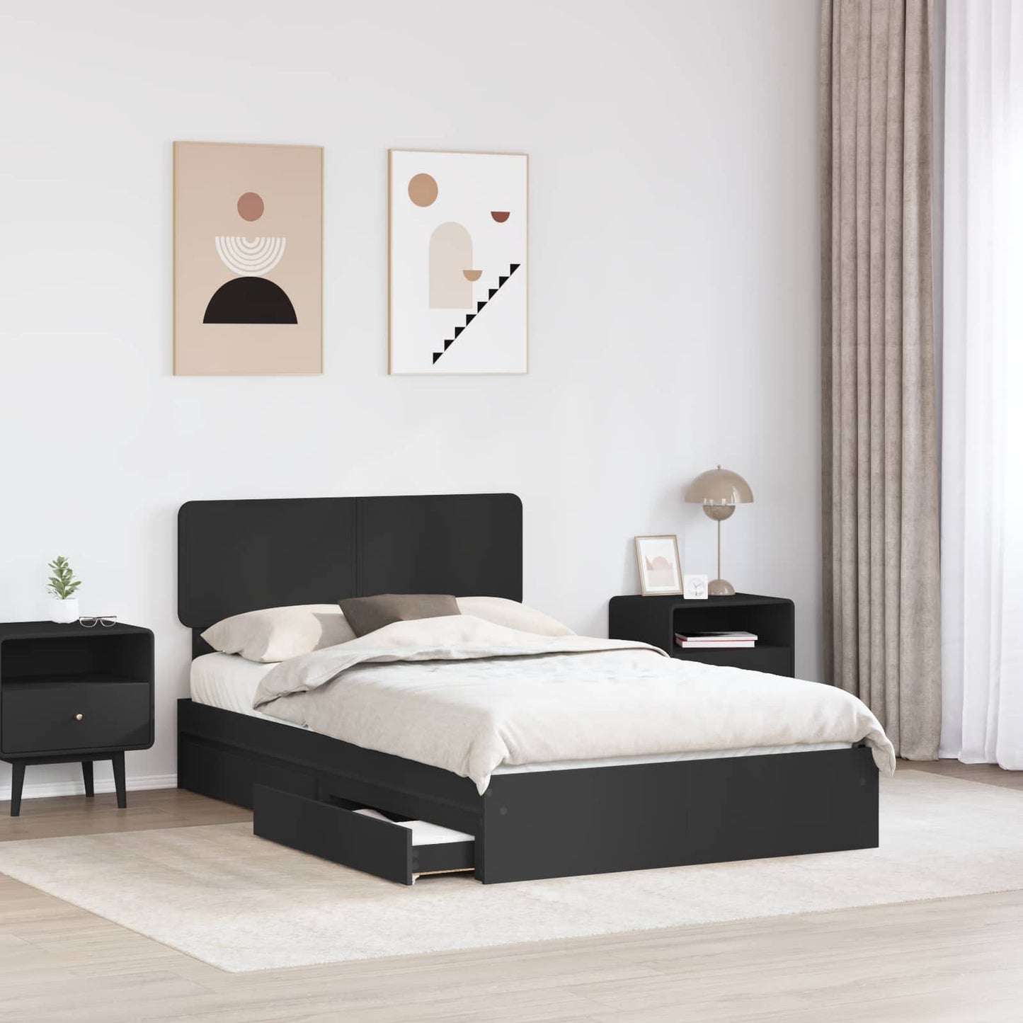 Letto con Contenitore Nero 135 x 190 cm Legno multistrato